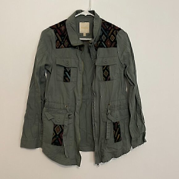 MODCLOTH Keep a Woven Mind Jacket Olive Army Green Multi Aztec Boho Embroidered - Picture 5 of 15